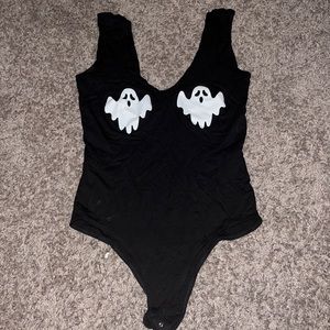 Black glow in the dark ghost boob bodysuit